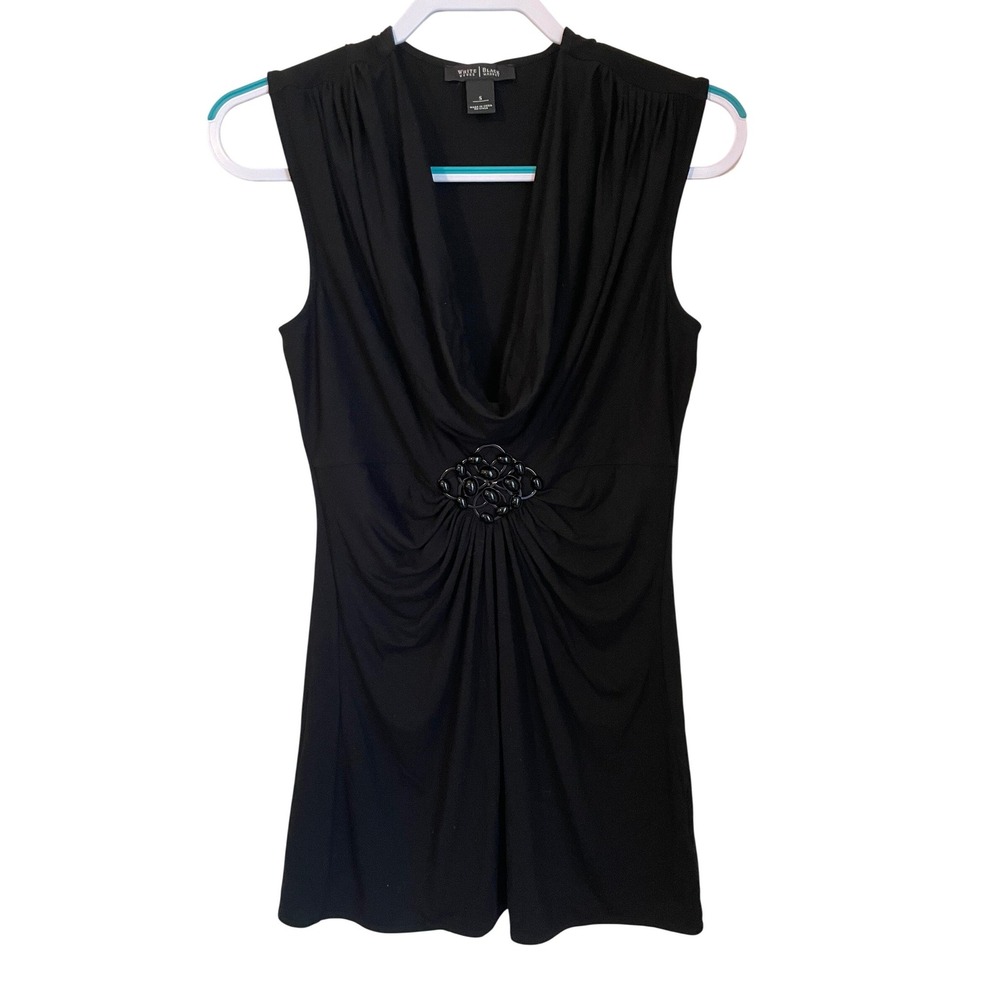 White House Black Market Size S Y2k Black Sky Top Drape Medallion Housewives